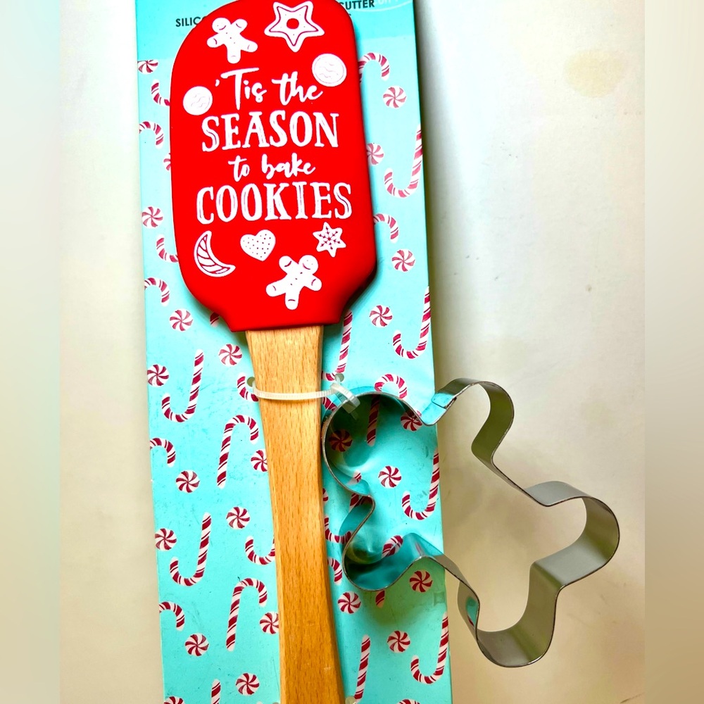 Tis the Season to Bake Cookies Silicone Spatula + Gingerbread Man Cookie Cutter